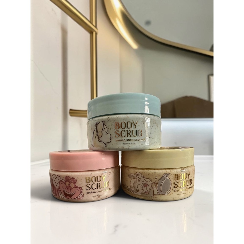 Disney Alice in Wonderland Body Scrub Gift Set 3pk Vanilla Coconut Lemon New